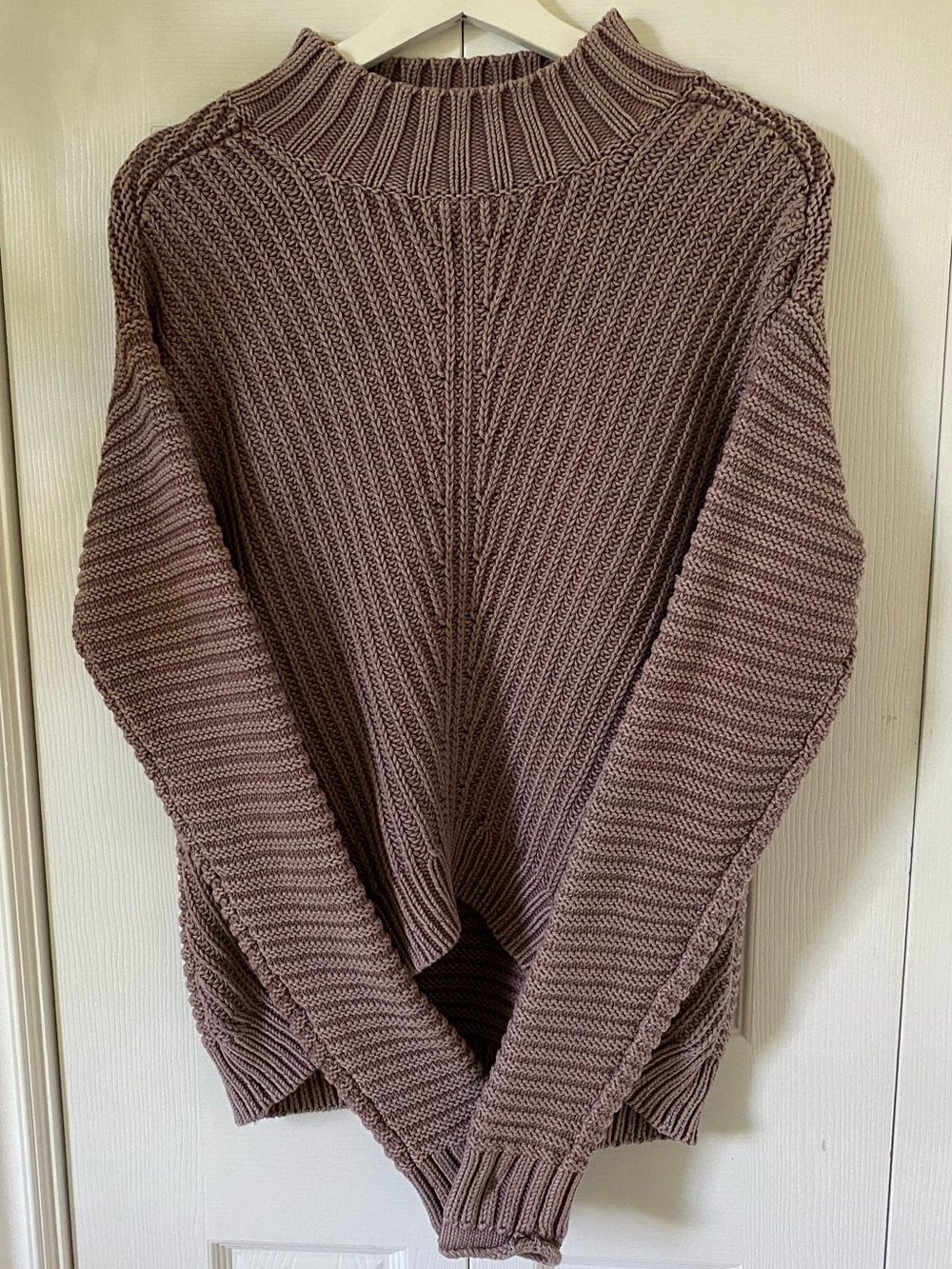 Lucky Brand Rib Knit Fisherman Mock Neck Sweater 100% cotton Mauve Size Medium
